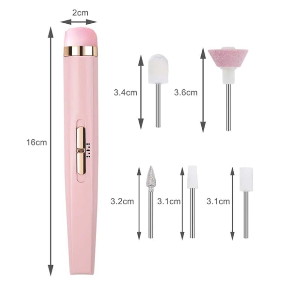 Elektrisk nagelfil - Elektrisk fil - 5 delar rosa vit white