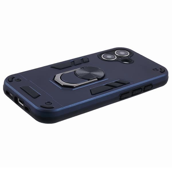 For iPhone 16 Plus Cover PC TPU Stødsikker Telefon Cover med Ring Stand - Blå