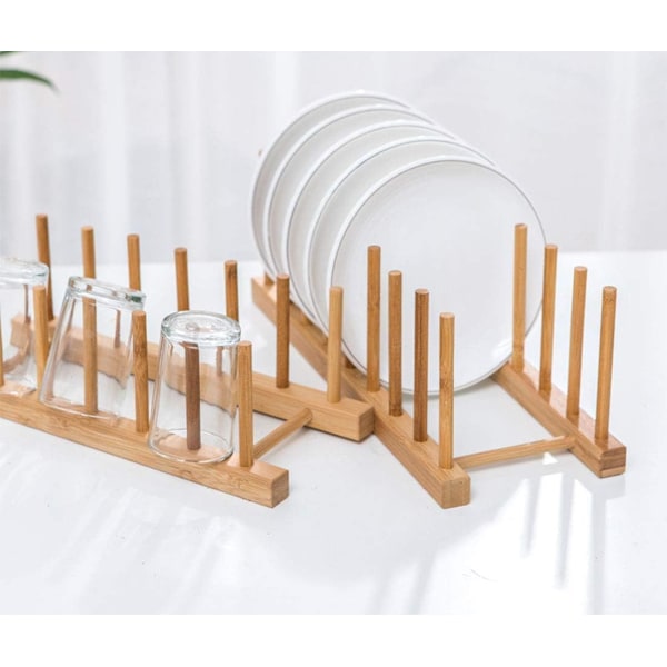 4-pack bambu skåp diskställ-tallriksställ stativ grytlockhållare, köksskåpsorganisatör för skål, kopp, skärbräda och mer, 33 x 12 x 10,5 cm