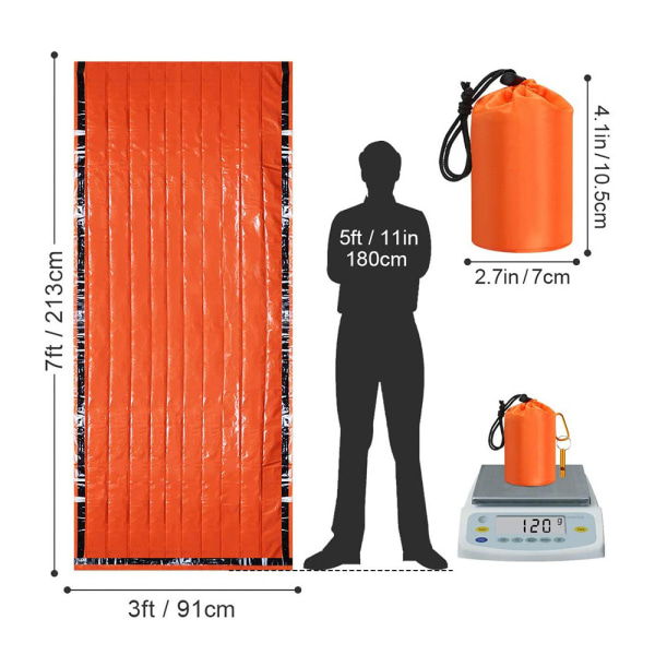 Bærbar udendørs nødsovepose orange 213*91cm