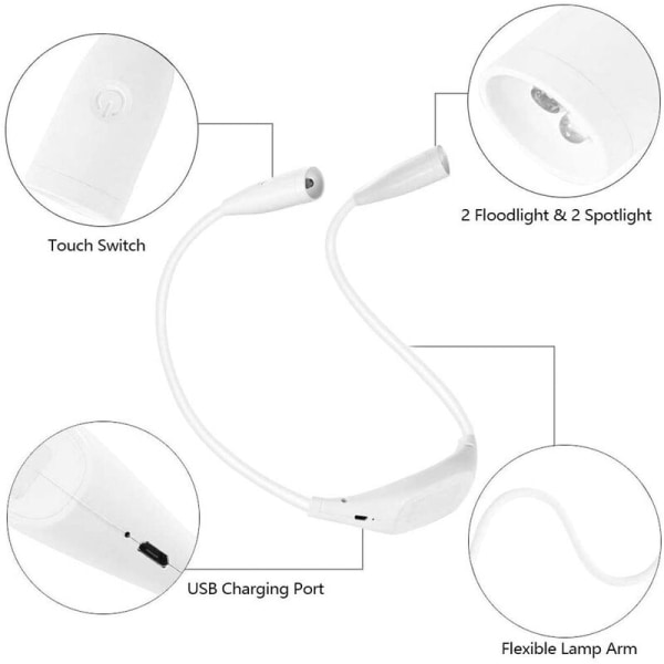 Bærbart nakkelys øyebeskyttelse leselys nattkjøring LED-lys (hvit oppgraderingsknappmodell (ikke-polar dimmende enkelt hvitt lys)) vit