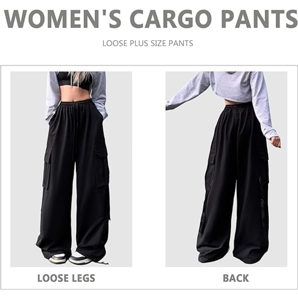 Sorte baggy cargobukser Vintage Gothic højtaljede bukser med lige ben /L black L