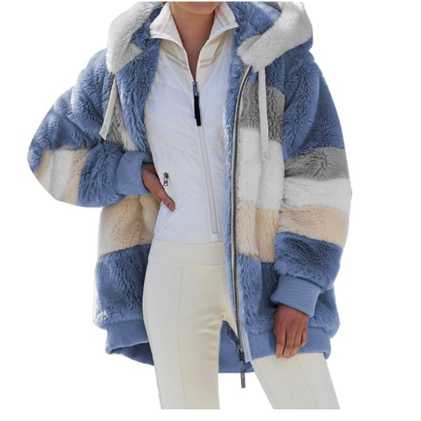 Dam vinterjacka med huva i stor storlek, tjock varm kappa ytterkläder med ficka dragkedja kofta blå XXL blue XXL