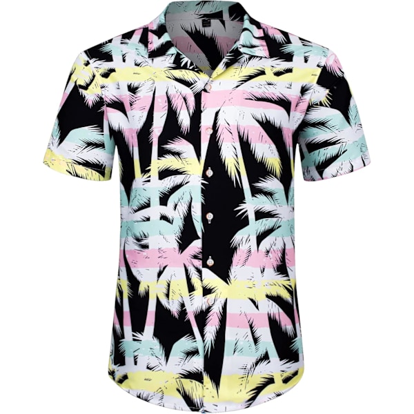 Herr Hawaiian skjorta och shorts set Regular Fit kortärmad casual funky strand flamingo skjorta set L Black Tree