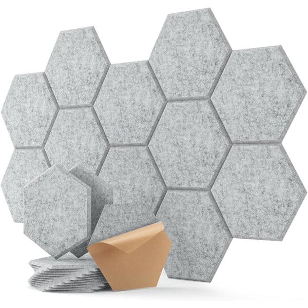 Akustikpaneler 12-pack hexagonala självhäftande akustikpaneler Ljuddämpande skumpaneler Akustikpaneler 30 x 25 cm