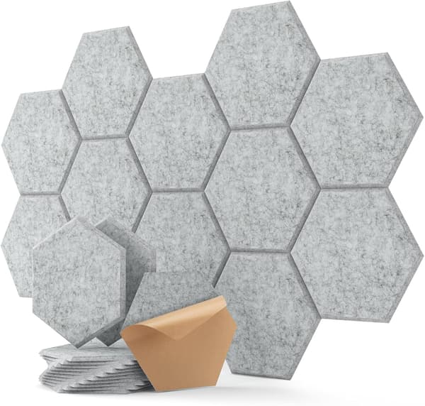 Akustiske paneler 12-pak hexagonal selvklæbende akustiske paneler Lydabsorberende skumpaneler Akustiske paneler 30 x 25 cm