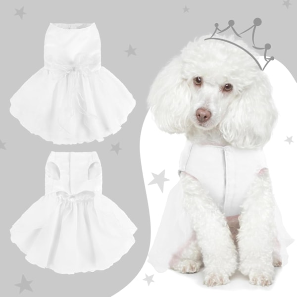 Brudekjole til hund, brudekjole, luksus kjole til hund, prinsessekjole, aftenkjole med butterfly (L, hvid) L