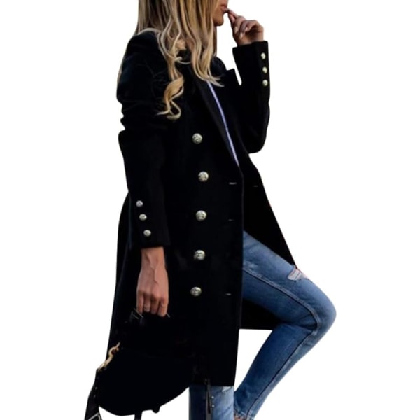 Lang sort frakke OL Retro varm langærmet uld /L L
