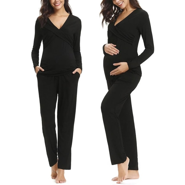 Gravid pyjamas svart sett bomull /XL black XL