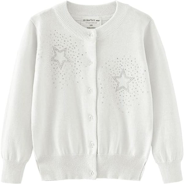 Hvit langermet knapp bomull cardigan strikket genser med turtleneck /110cm white