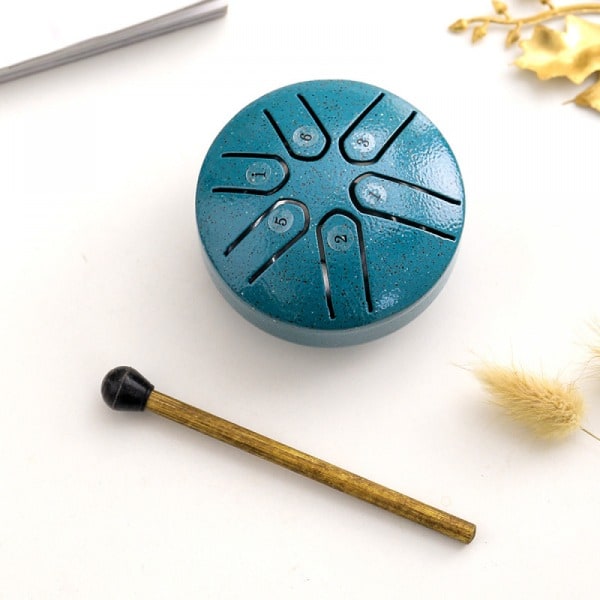 Buddha Stones Mini Steel Tongue Drum 3 Tommers Lydhealingstrommesett, 6 Noter Worry Free Drum, Worry Free Drum, Handpan green