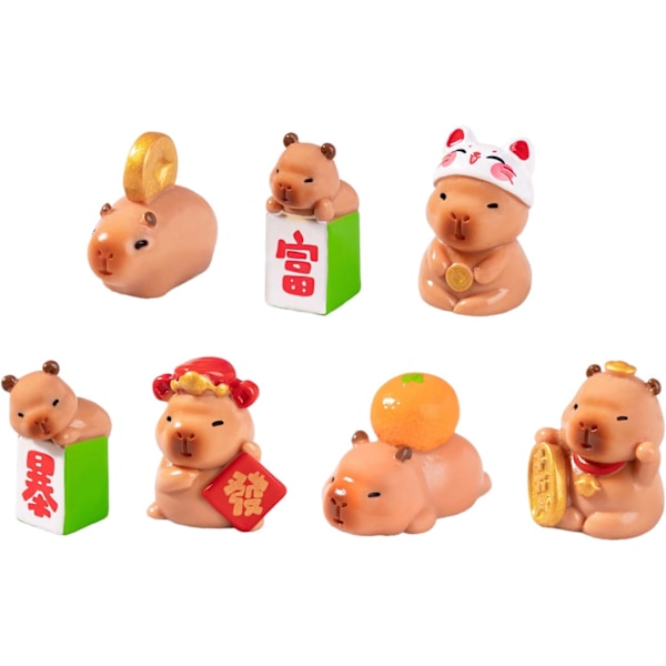 7 kappaletta miniatyyriteline Kapybara Figuriini Pieni hartsi Eläin Koristeellinen veistos ja auton kojelaudan näyttö