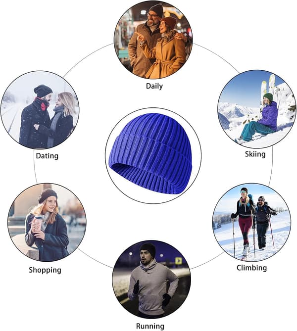 Vintermössa, unisex stretchig mjuk mudd, termisk randig rullkant vintermössa, present till familjen Royal Blue One Size