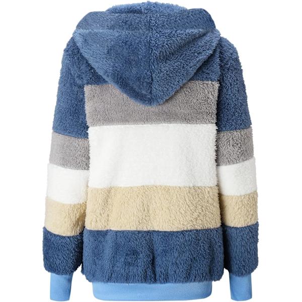 Hættejakke til kvinder, Teddy Fleece-frakke, Overgangsjakke med hætte og lommer, lynlås, efterår, vinter, plysjakke, fleecejakke, vinter XL J Blue