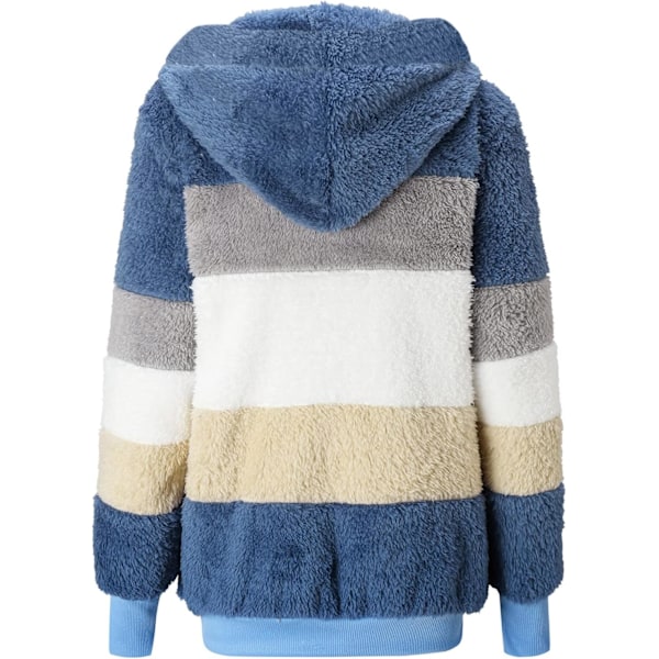 Hettejakke Dame Teddy Fleece Frakk Overgangsjakke med Hette med Lommer Glidelås Høst Vinter Plysj Jakke Fleece Jakke Vinter L J Blue