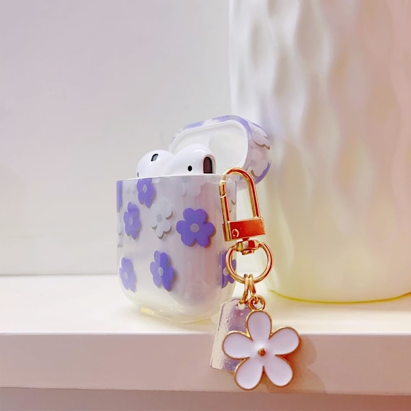 Etui for AirPods 2. / 1. generasjon med nøkkelring, Søtt klart glitter blomsterbeskyttelsesetui, Myk transparent TPU for AirPods 2/1 etui