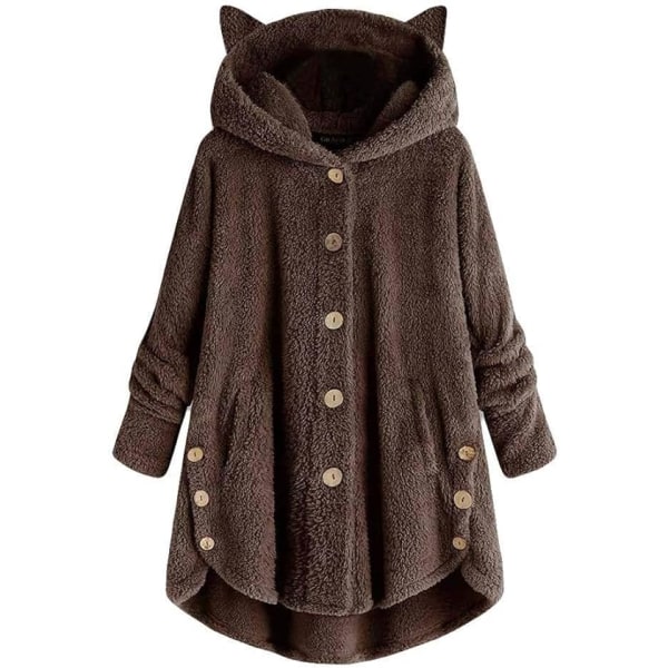 Brun dame fleece ensfarget varm klassisk genser /L brown L