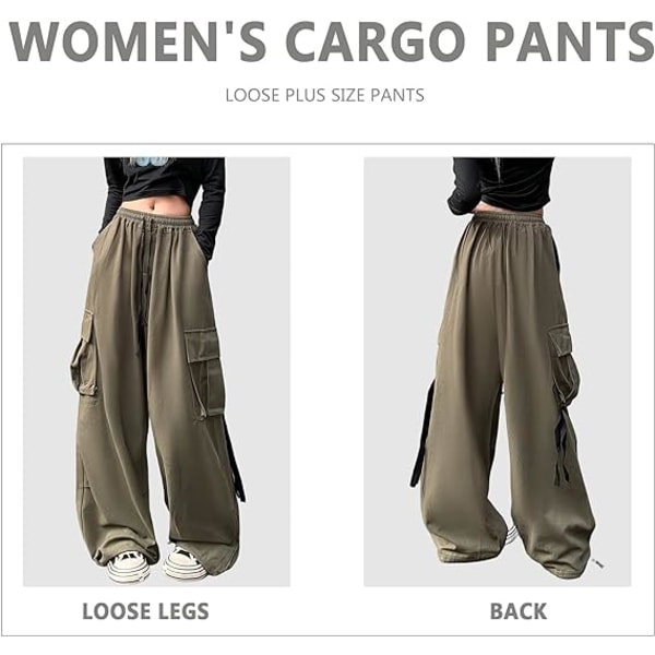 Grønne baggy cargobukser Vintage Gothic bukser med rett ben med høy midje /XXL green XXL