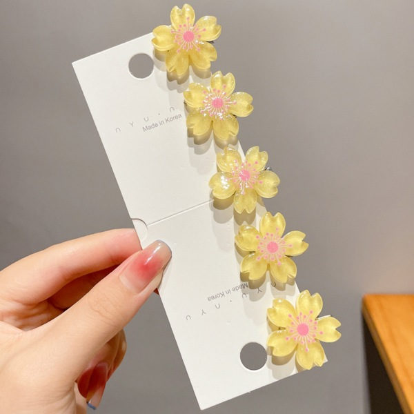 10 st söta körsbärsblommiga hårnålar Blommiga hårklämmor Koreansk stil Huvudbonad Hårtillbehör för flickor och kvinnor Alla hår Gula yellow