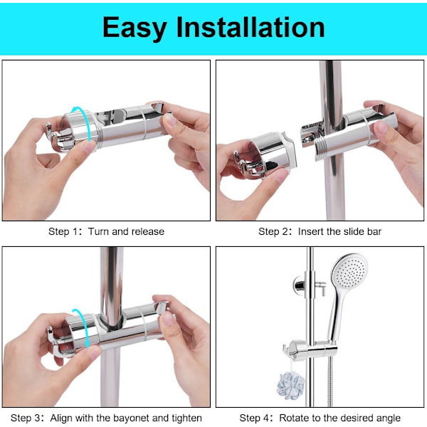 Hånddusjholder for 16-27 mm glidebane, justerbar erstatningsdusjholder, 360° rotasjon, med 2 kroker