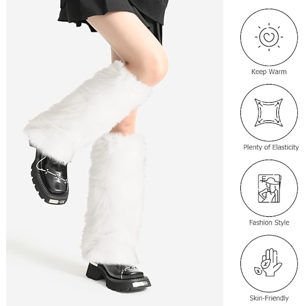 Faux päls fuzzy benvärmare lurviga stövlar omslag för kvinnor varma fuzzy boot cuff boot ärmar benvärmare för festdräkter White