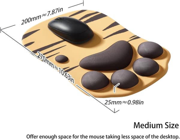 Musematte med kattepote, ergonomisk musematte, musematte i silikongel, søt musematte, Kawaii musematte, for hjem/kontor/spilling, musematte grønn og gul Grey & Black