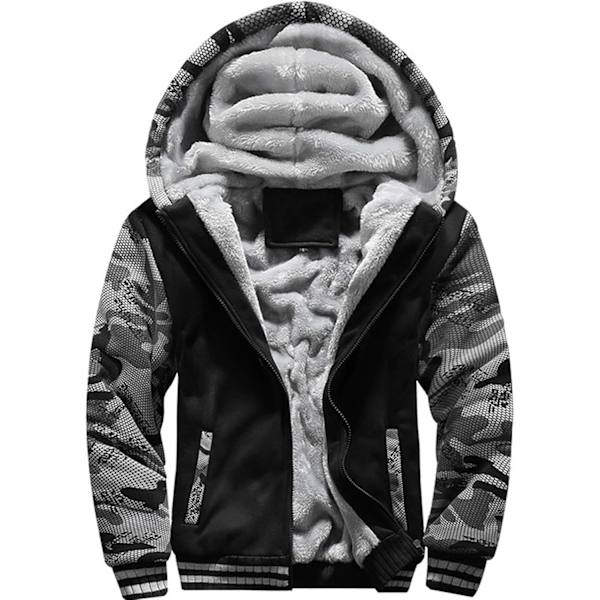 Miesten vetoketjullinen fleece-huppari, talviharjoitteluun sopiva, sherpavuorattu, lämmin, paksu takki 63Black XXL