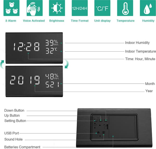 Digital LED-vekkerklokke med tretall