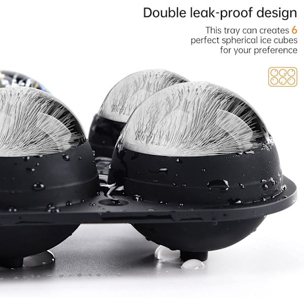 Isform til store runde isterninger på 6,5 cm, dobbelt lækagesikkert design med trykring
