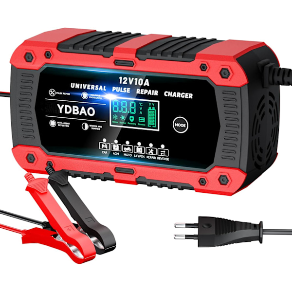 12V 10A LiFePO4 Auton Akkulaturi Älykäs Automaattinen Moottoripyörän Laturi LCD-näytöllä 6 Tilaa Korjaus AGM Geeli SLA Märkä