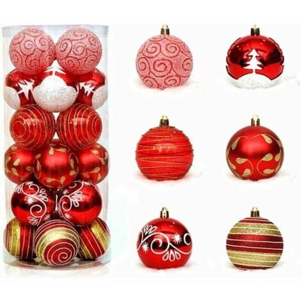 Julkulor, 2,36" splitterfast glitterpulverfärg hängande grannlåtshänge för julgransdekoration(24)