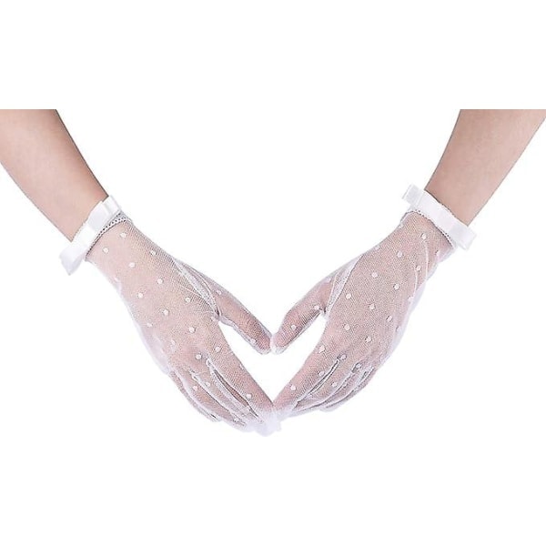 White - Short gloves, lace, ladies, with bow, knitted, clothing accessories, suitable for carnival, party, wedding, etc.