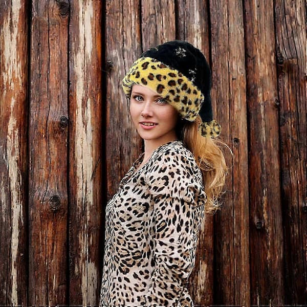 Sort Julemandshat Leopardprint Julemandshat Plys Xmas Jul