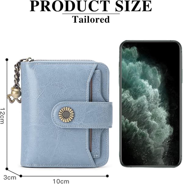 Plånböcker för kvinnor Äkta läder Liten Bifold Kompakt Damplånbok med RFID-skydd Light Blue
