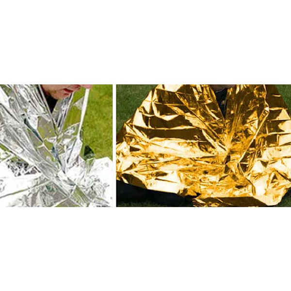 10-pack hopfällbara nödreflekterande livräddande filtar | kallskydd, solskydd och lågtemperatursskydd - camping utomhus One gold and one silver 2.1*1.3M
