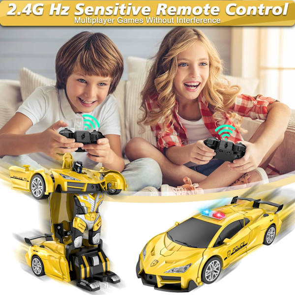 Transformerande robot RC-bil 2.4Ghz Transformerande polisbil leksak En-klicks transformation Yellow