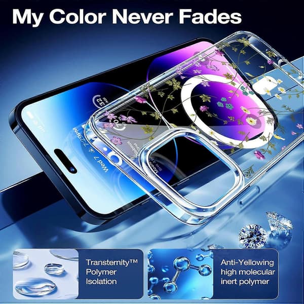 För iPhone 16 Pro Skal Blommserie TPU+PC Telefonfodral Kompatibelt med MagSafe - Transparent