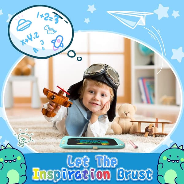 OR8.5 tommer Doodle Board tegnetablet - Dinosaur legetøjsgave til børn 2-7 år gamle Blue