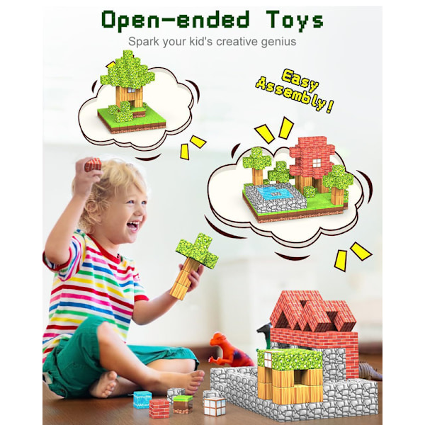 Magnetiska Byggklossar - Bygg Min Magnetvärld Magisk Portal Set Sinnestimulerande Uteleksaker för Pojkar och Flickor 3+ ÅR, Kreativ Lek för Barn 63pcs cubes + 2 doll
