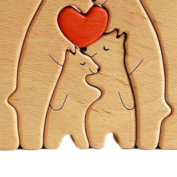 Karhuperhe Puinen Palapeli Puuveistos Perheen Joululahjaksi 2 Karhua 6 karhua 15cmx11.3cm 6 bears