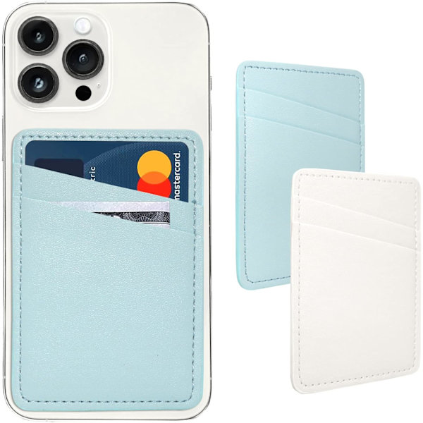 Korttikotelo puhelinkoteloon, puhelimen korttikotelo nahkaa, kaksoistaskuinen puhelinlompakko liimattava iPhoneen, Android-matkapuhelimeen White, Blue