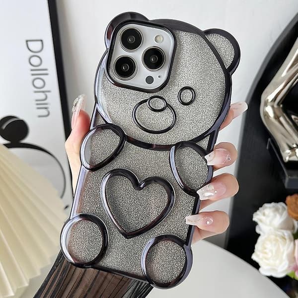 För iPhone 14 Pro Björnform Elektropläterad TPU-telefonfodral med Gradient Glitterpapper