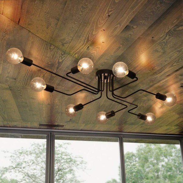 Amerikansk loft Industriell stil Kreativ takbelysning bar dekorativ belysning (utan ljuskälla svart -8 huvuden) vit