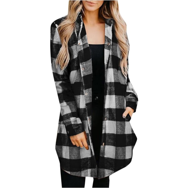 Musta naisten takki pitkä ruudullinen casual rento syys/talvi neuletakki /3XL black 3XL
