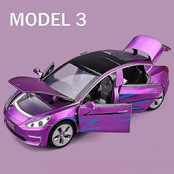 1:32 Tesla Model X Model 3 Model S Model Y Legering Bilmodell Diecasts Leksaksbil Ljud Och Ljus Barnleksaker För Barnpresenter Pojkleksak Modell 3 Lila Model 3 Purple