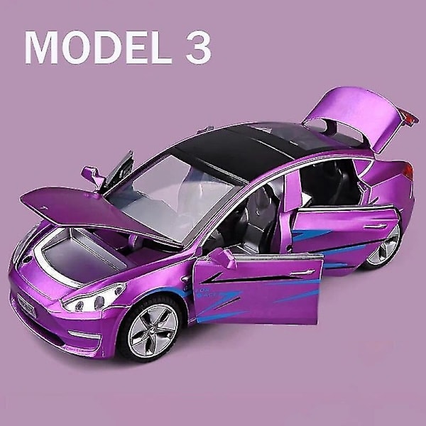 1:32 Tesla Model X Model 3 Model S Model Y Metalliauto Malli Valettuauto Leikkiauto Ääni ja Valo Lasten Leikkikalut Lapsille Lahjat Poikien Leikkikalut Model 3 Violetti Model 3 Purple