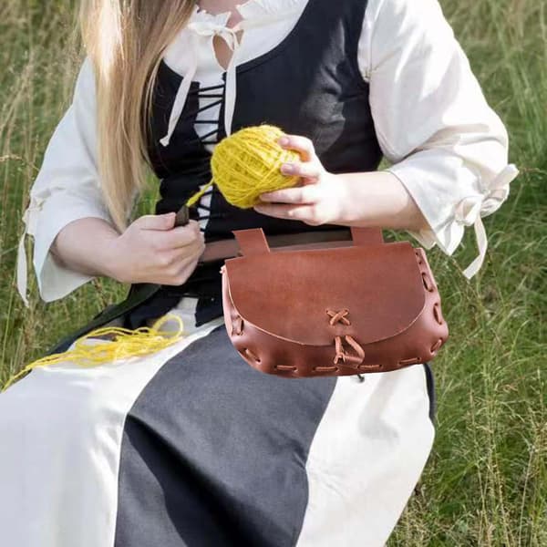 Retro Midjeväska Bältesväska PU Plånbok Packväska för Resor Cosplay Vandring Brun