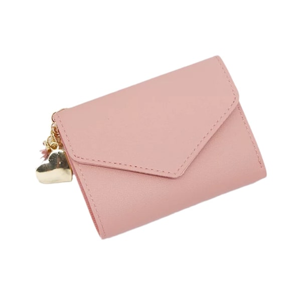 Plånbok för kvinnor, läder, multi-kort, liten plånbok med tofsar, tredelad plånbok, kortfodral, myntplånbok Light Pink Short