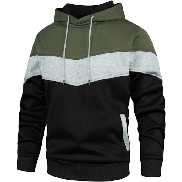 Herre Fleece Hoodie Pullover Casual Hættetrøje Kontrastfarve Top med Kanga Lomme Black S