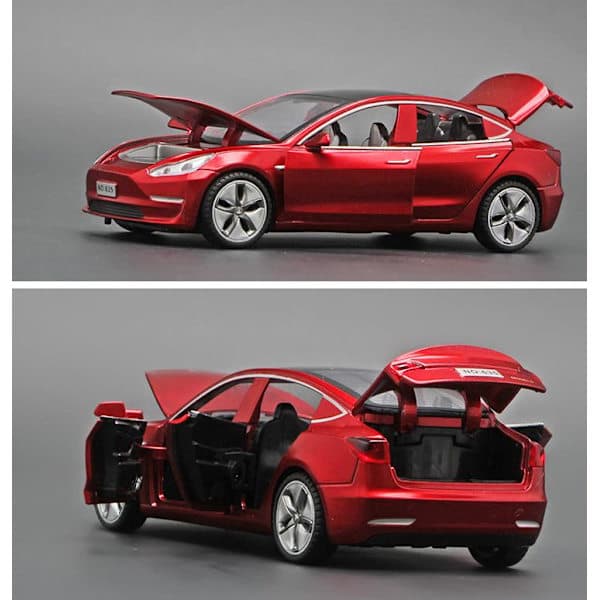 1:32 Tesla Model 3 Legeringsbilmodel Støbt Legetøjsbil med Lys- og Lydeffekter, Børnelegetøj Drengegave Model 3 Rød Model 3 Red